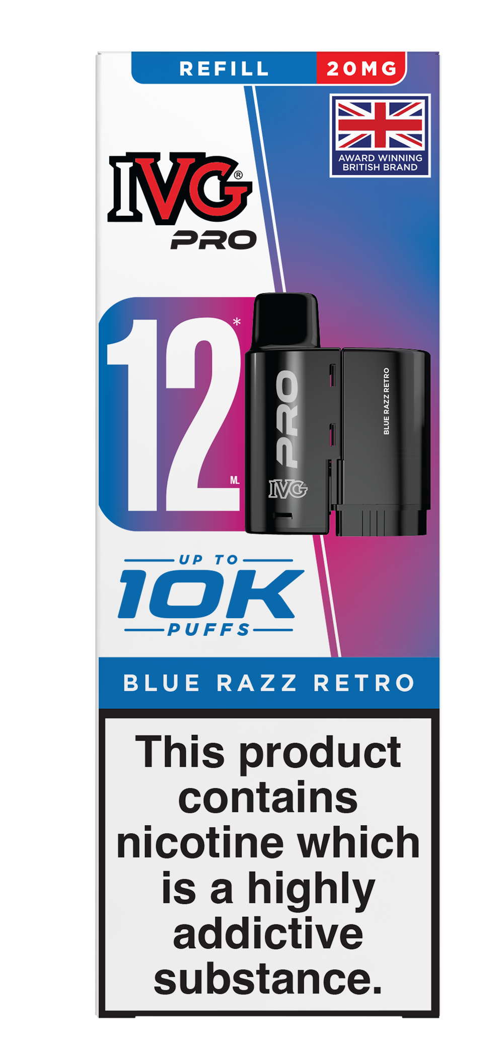 IVG-Pro-12-Refill-Box-Blue-Razz-Retro-Flat BLUE RASBERRY ICE - IVG PRO PODS - Image 1