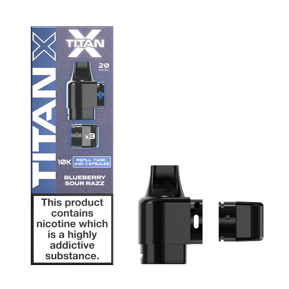 REFILLTANKANDCAPSULES-boxfront-BLUEBERRYSOURRAZZ BLUEBERRY SOUR RAZZ - TITAN X POD - Image 1